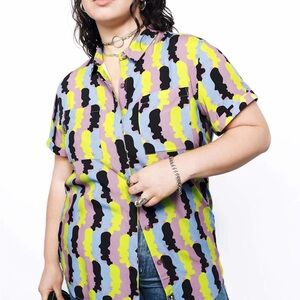 Wildfang The Empower Short Sleeve Button Up Shirt Colorblock Cotton Size XS NWT